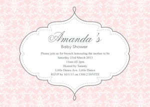 Pink damask baby shower invitation